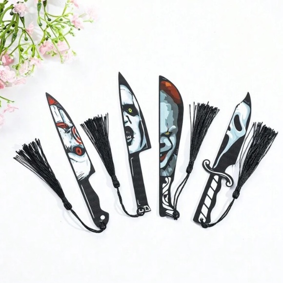 Red black white Pennywise Ghostface Bookmarks with tassels Halloween gift - Picture 1 of 3